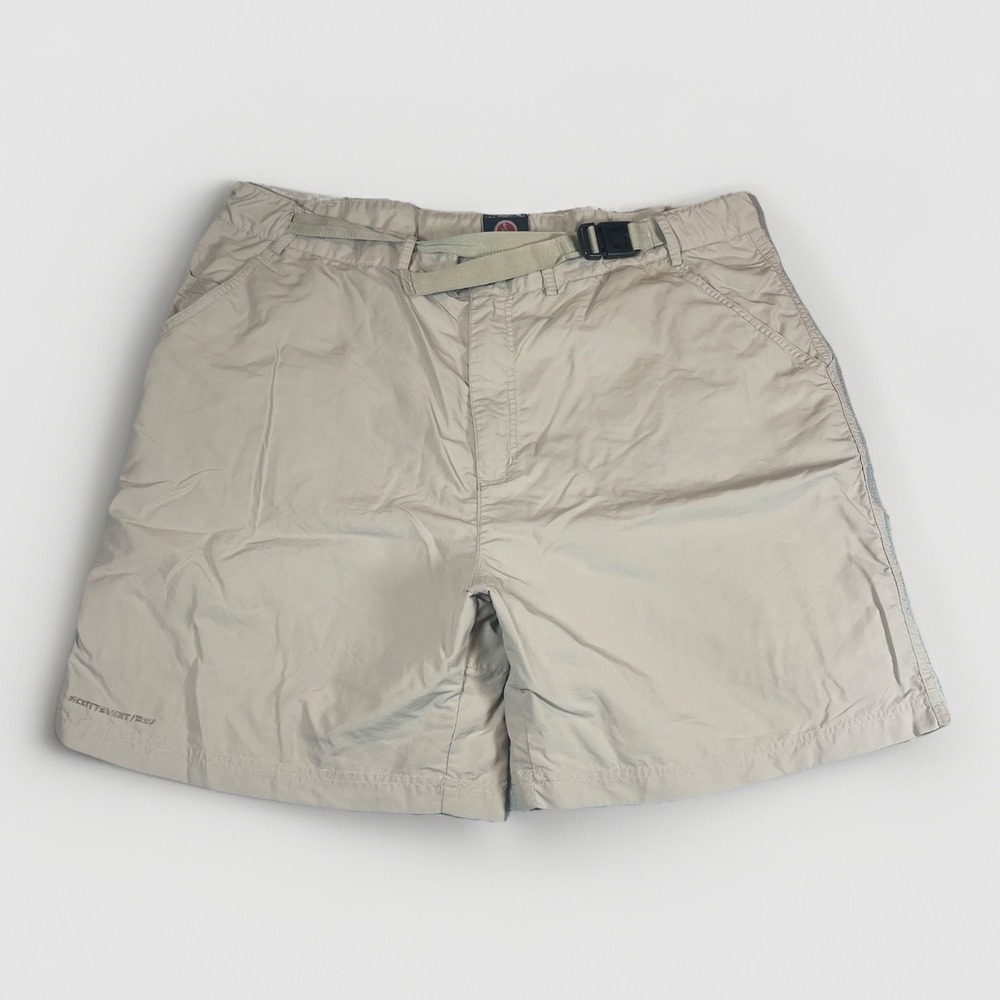 SCOTTeVEST Shorts Men's 40 Khaki TEC Belted Pockets Outdoors Nylon 7" Inseam